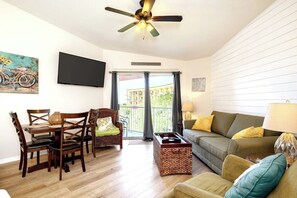 Cozy up in our farmhouse coastal living room!