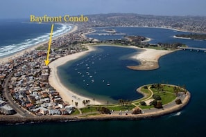 This is the location of the Bayfront Condo in Mission Beach, which has a beautiful view of Mission Bay and just a couple minutes walk to the ocean side.