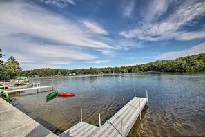 This vacation rental sits right on the shores of Milton Pond.