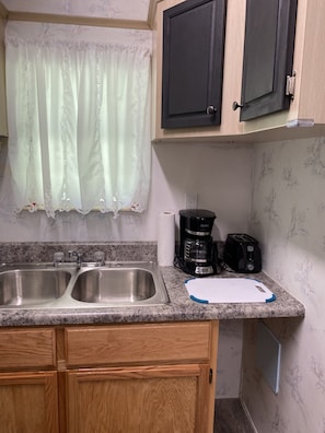 Kitchen counter with coffee maker and toaster