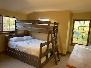 Upstairs bunkroom, twin over full plus twin trundle