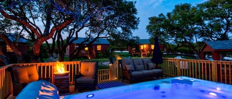 Come enjoy our state of the art swim spa under the stars.