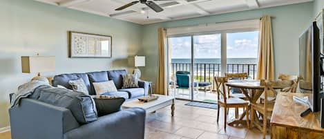 Oceanfront Living Room with Balcony