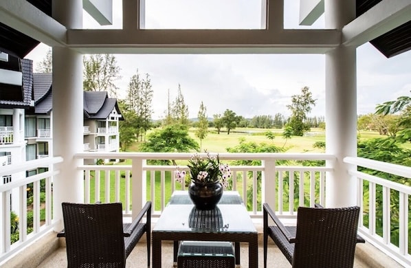 View of the beautiful landscape of Laguna golf course & the lagoon from balcony