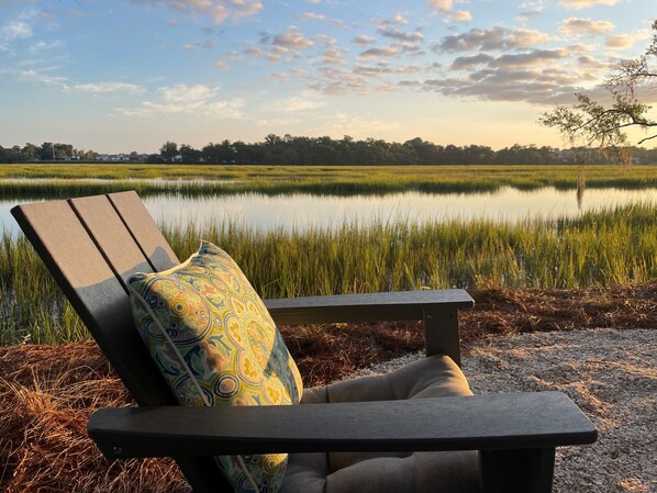 Fire pit chair looking out at marsh!