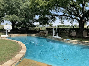 4.5’ deep swimming pool  with basketball and volleyball 