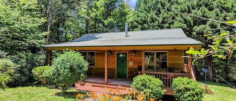 Creekside cottage with it's peaceful and private wooded setting awaits you! 