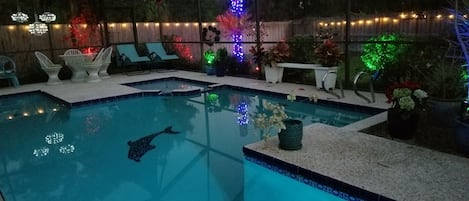 The pool is perfect day or night, heated to a moderate temp all winter.