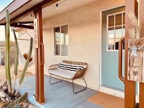 Porch faces sunrise. Perfect morning spot with dark roast or Arabic coffee