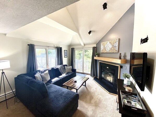 Relax on the spacious pull out couch and watch some TV after a day of adventure