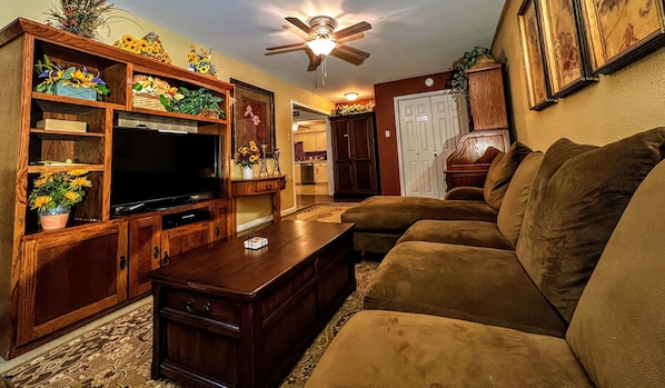 Den seating area with large sectional sofa 