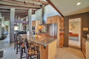 This kitchen is great for entertaining and has what you need for staying in