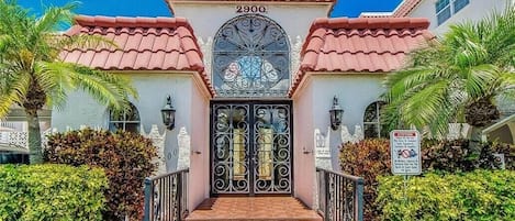 Front entry to buildings