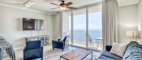 Living room with amazing Gulf views