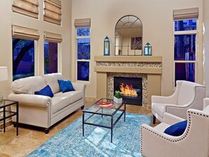Cozy living area with romantic fireplace!