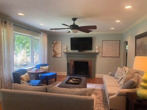 Large family room with fireplace