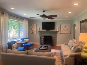 Large family room with fireplace