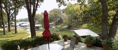 View of the cove and the dock from the patio