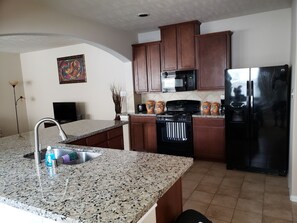 View of fully equipped kitchen