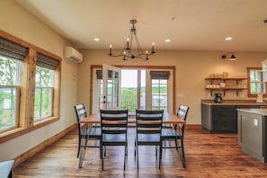 Dining area leads out to deck