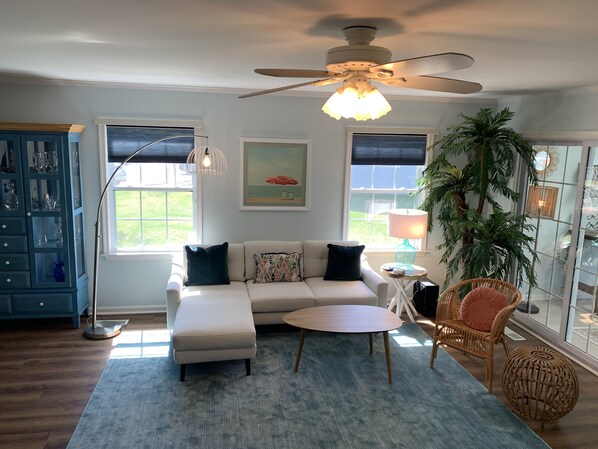 Unwind from a day at the beach in our freshly renovated living room.