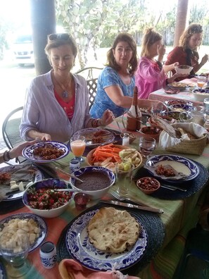 Freshly prepared food and perfect weather outdoor dining.