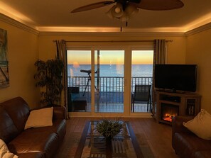 Living room with electric fireplace TV stand
