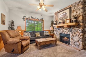 Cabin One Living Room-Seasonal Fireplace