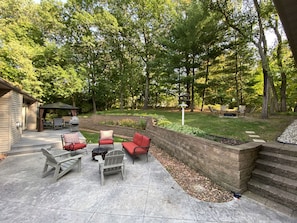 Cozy seating around first fire pit