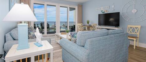 The living area provides beach views, cable tv and more!
