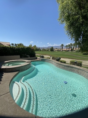 Private Pool and spa with view of mountains and golf course