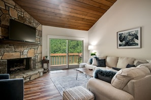 Enjoy the lakefront view, the fireplace and/or your favorite movie.