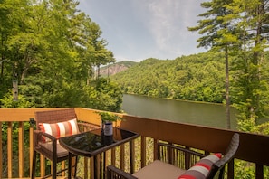 A great spot to enjoy your morning coffee. Spectacular view of Bald Rock, lake.