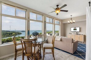 All Season Sunroom with an Incredible Lake View, Cable TV, Extra Dining and Seating Space!