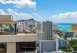 This penthouse unit (PH601) is on the 44th floor with a roof top bedroom suite which is one of the tallest points in Waikiki!