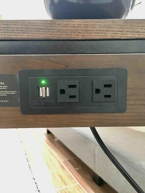 Nightstand equipped with USB charging port and socket (2nd bedroom)