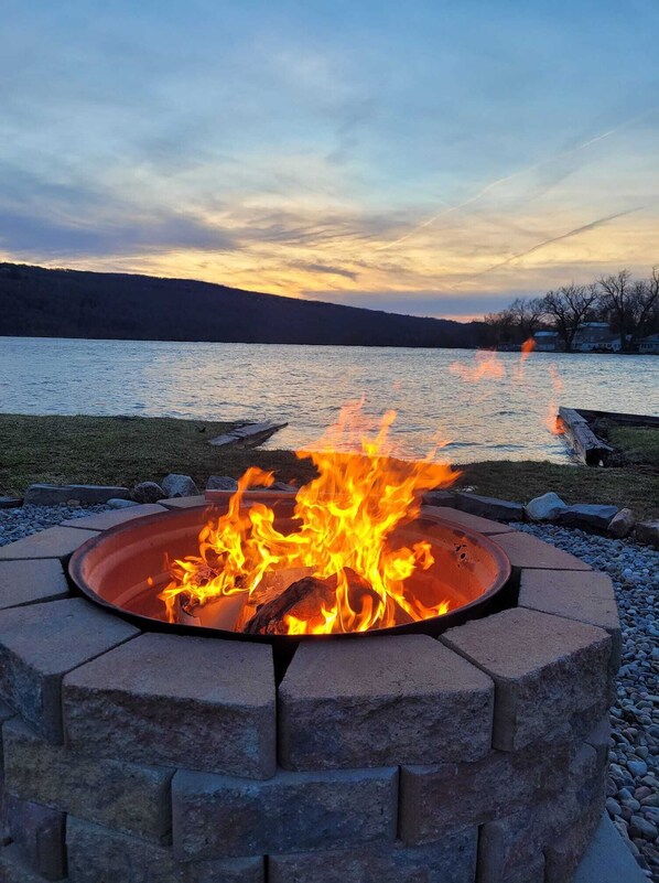 campfire over the lake