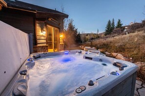 Large seated hot tub with multiple jets that will massage every part of your body.