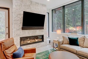 Custom gas fireplace with HD smart TV