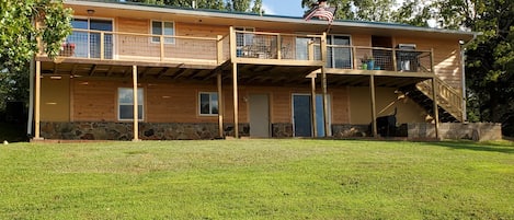 Back side of Cabin. Has Scenic View from Spacious Deck. Lower Level Walk-out.