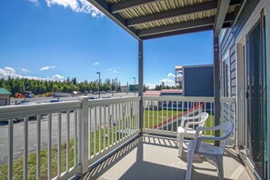 The balcony facing the parking lot.