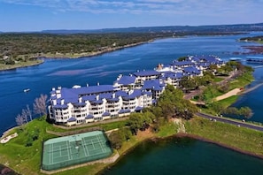 Aerial view of The Island on Lake Travis