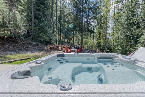 Private year round uncovered hot tub