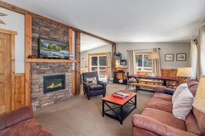 Cozy living area with electric fireplace