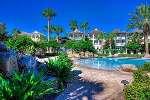 A beautiful shot of the Tahitian-style lagoon pool. Kids and adults alike can spend days here on vacation and have an absolute blast. It truly is a unique gem tucked away in this exclusive community.