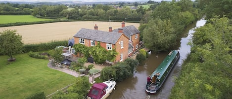 Aerial view of Wharf Cottage situated on the 'offside' bank of the South Stratford Canal