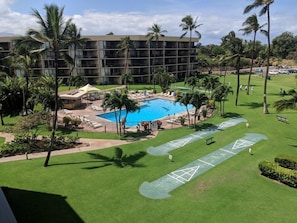 Beautiful grounds. view  of pool from lanai 