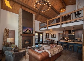 Living room view of TV and fireplace