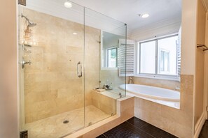 Experience our Spa like Master Bathroom with Soak In Tub and Walk-In Shower (we provide bath salts too!)
