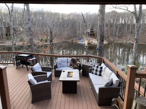 Gas firepit on the deck 